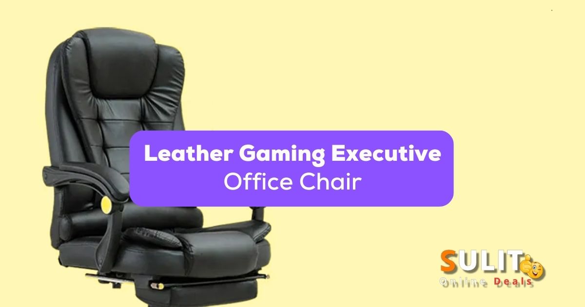 A photo of a leather gaming executive office chair in color black with sulit online deals logo.